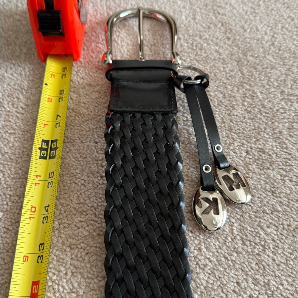 Black Braided Leather Belt with MK Logo Charms Michael Kors size Medium